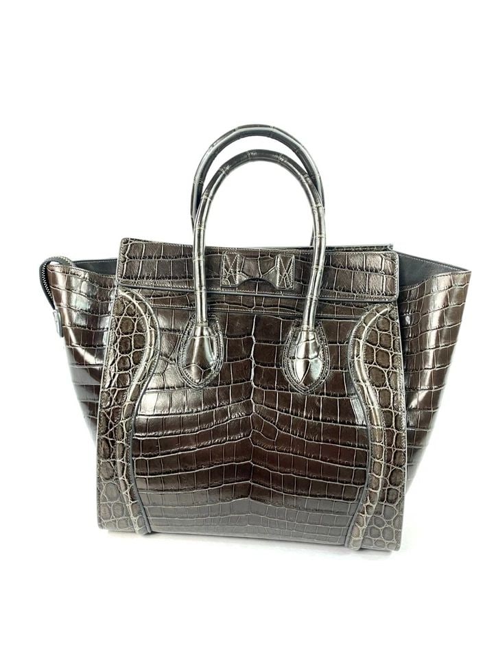 CELINE BROWN CROCODILE MEDIUM PHANTOM LUGGAGE TOTE BAG, RETAILED AT $37500 (1 of 2)