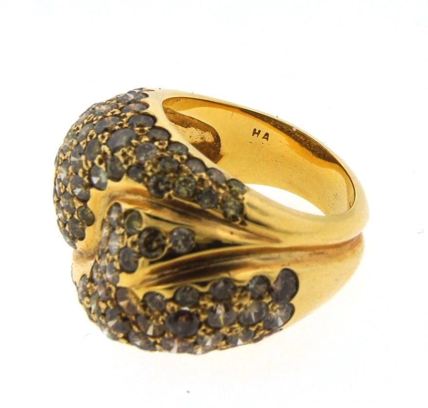TRENDY "HA" 18K YELLOW GOLD & BROWN DIAMOND RING CIRCA 1980S (1 of 2)