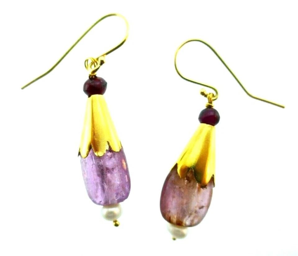 VINTAGE 18K YELLOW GOLD, PEARL & PINK TOURMALINE EARRINGS (1 of 2)