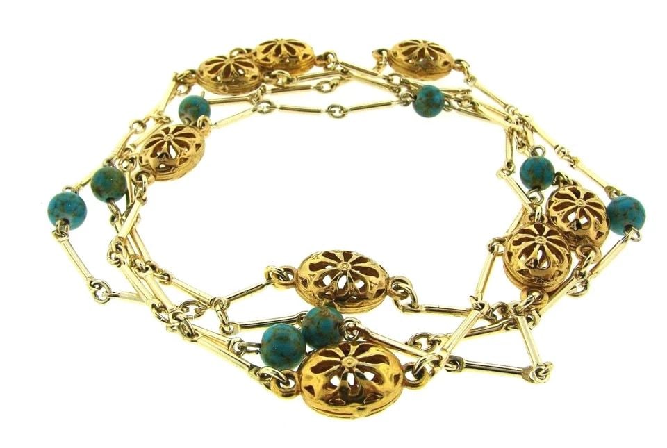 GORGEOUS 14K YELLOW GOLD, SILVER & ARIZONA TURQUOISE NECKLACE (1 of 2)