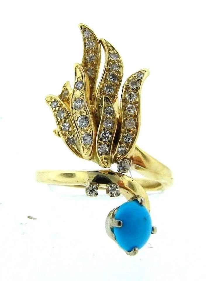 14K YELLOW GOLD TURQUOISE DIAMOND COCKTAIL RING (1 of 2)