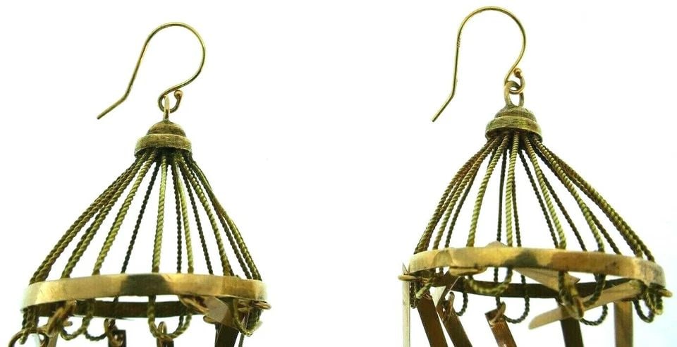 VICTORIAN 14K YELLOW AND ROSE GOLD FRENCH WIRE CHANDELIER EARRINGS FISH HOOKS (1 of 2)