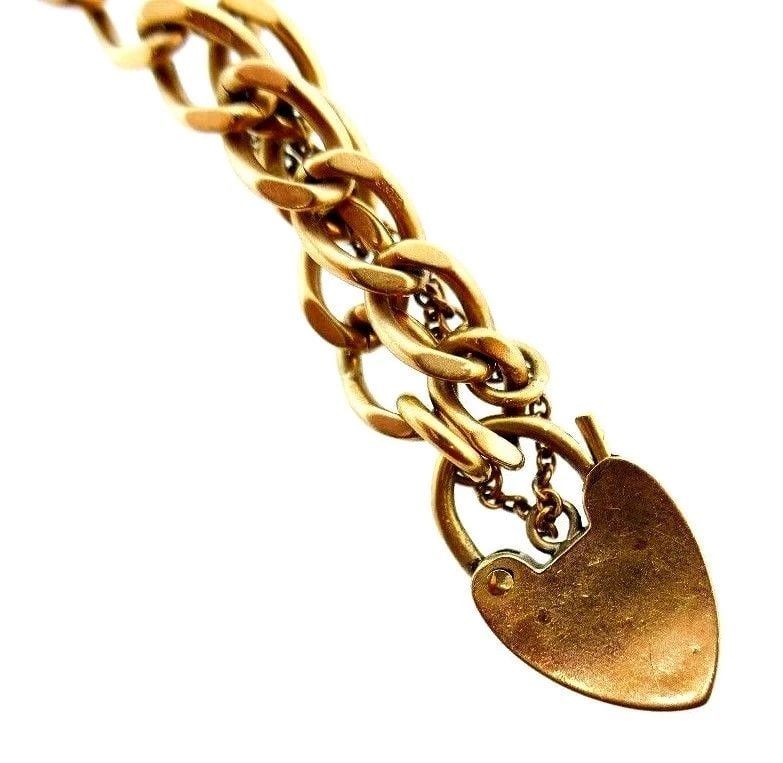 VICTORIAN 9K ROSE GOLD HEART CHARM & CURB LINK BRACELET CIRCA 1900S (1 of 2)