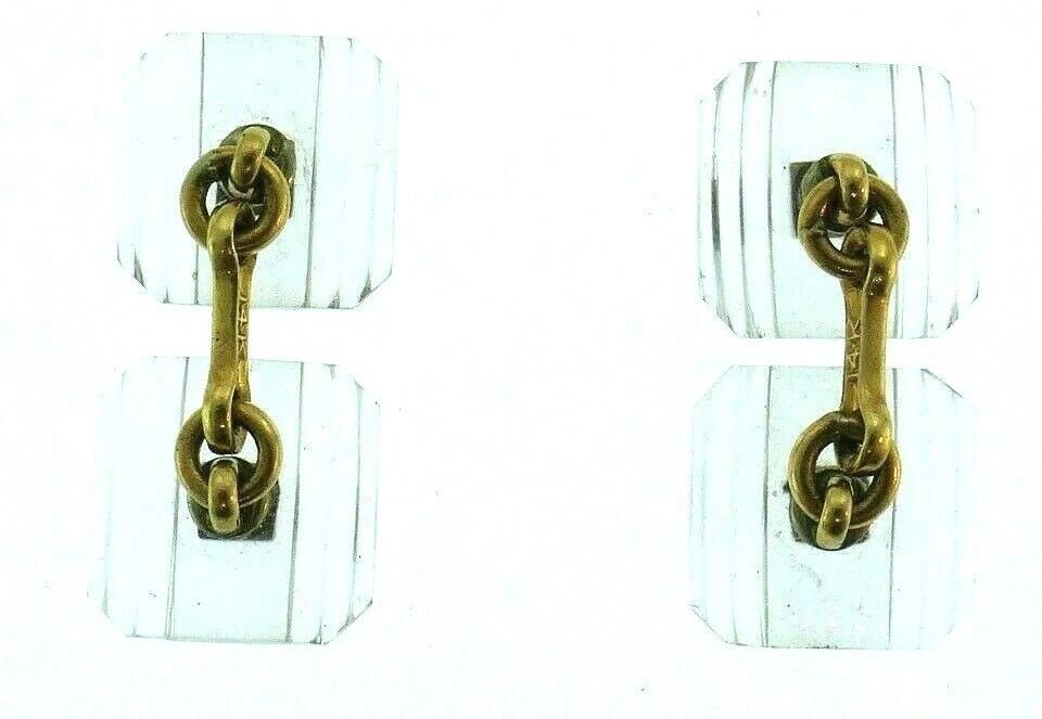 1910'S 14K YELLOW GOLD DIAMOND ROCK CHRYSTAL CUFFLINKS (1 of 2)