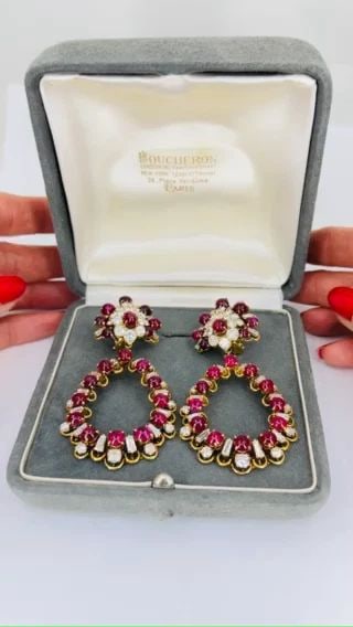BOUCHERON RUBY AND DIAMOND EARRINGS DAY & NIGHT VINTAGE JEWELRY (1 of 2)
