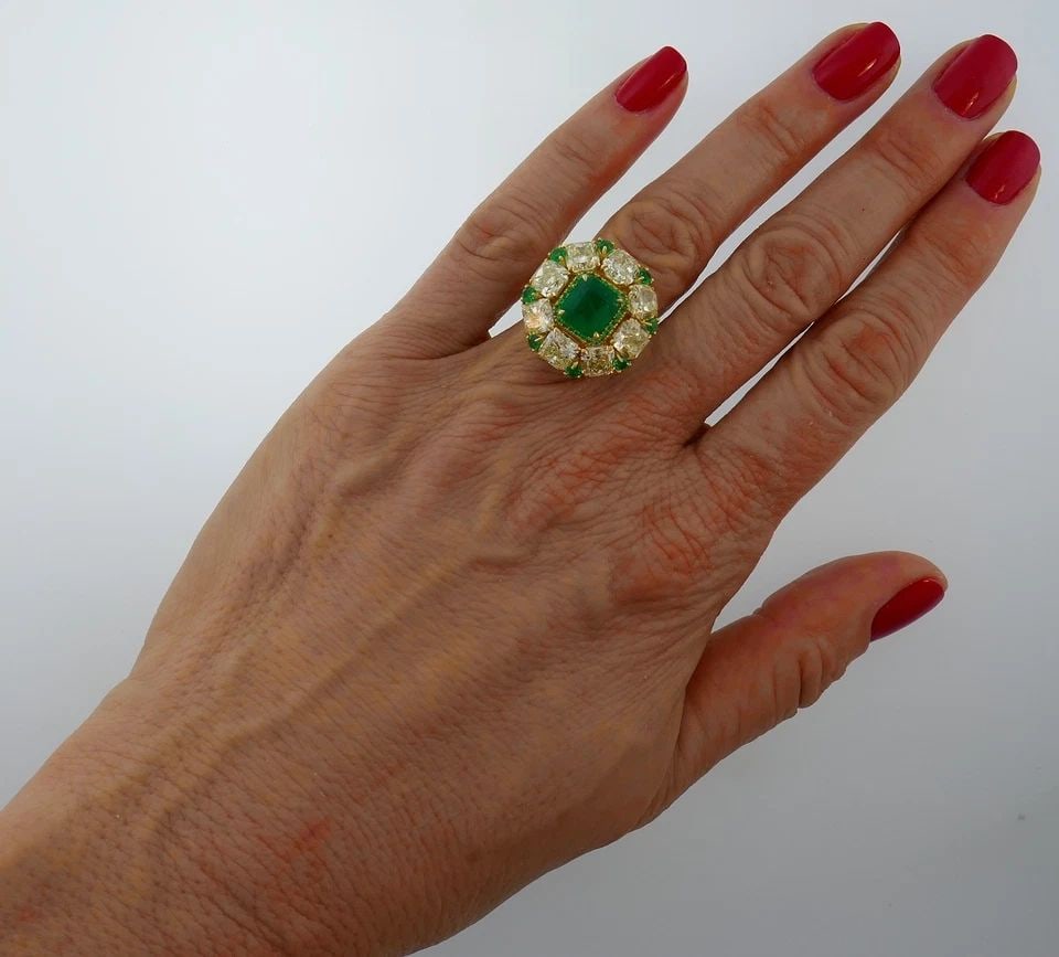 2.24-CT EMERALD 8.28CTS DIAMOND YELLOW GOLD RING COCKTAIL CHIC (1 of 2)