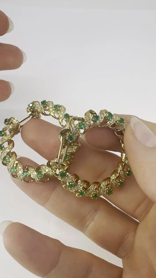 VINTAGE ASPREY & CO. 18K GOLD DIAMOND EMERALD CIRCULAR EARRINGS (1 of 2)