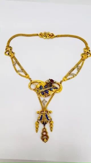 VICTORIAN GOLD SNAKE NECKLACE DIAMOND RUBY ENAMEL (1 of 2)