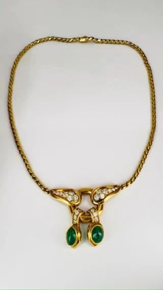 VINTAGE RENE BOIVIN 18K GOLD NECKLACE DIAMOND CABOCHON EMERALD ESTATE JEWELRY (1 of 2)