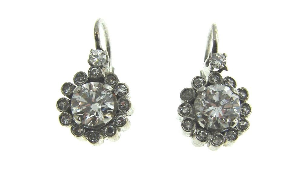 DECO PALLADIUM 18K WHITE GOLD DIAMOND STUD CLUSTER FLOWER EARRINGS (1 of 2)