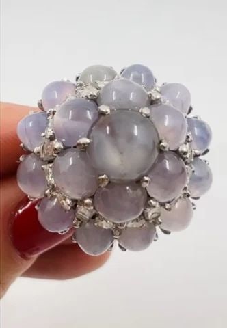 VINTAGE OSCAR HEYMAN STAR SAPPHIRE DIAMOND CLUSTER PLATINUM RING ESTATE JEWELRY (1 of 2)