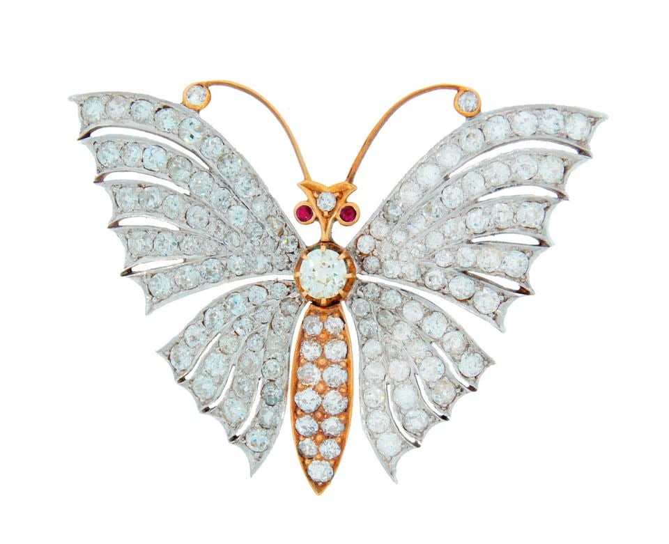 VICTORIAN DIAMOND RUBY GOLD BUTTERFLY BROOCH PIN 11.50 CTS C.1900S MAGNIFICENT (1 of 2)