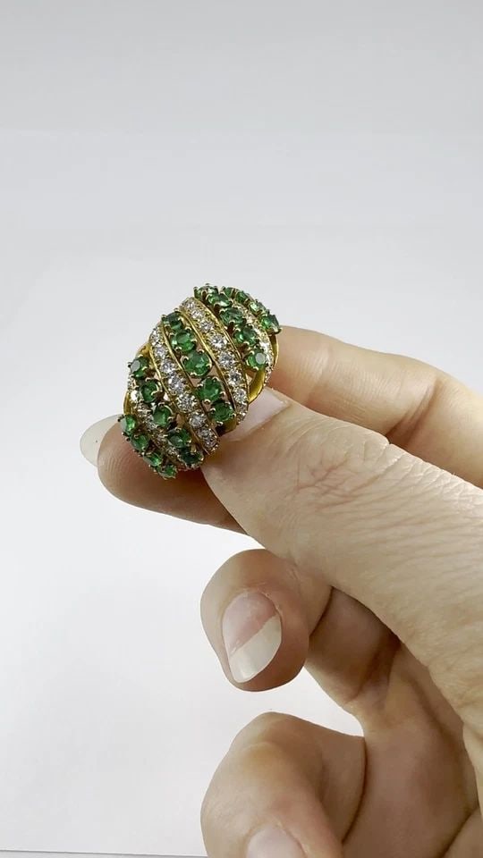 VINTAGE ASPREY & CO. 18K GOLD EMERALD DIAMOND CLUSTER COCKTAIL RING (1 of 2)
