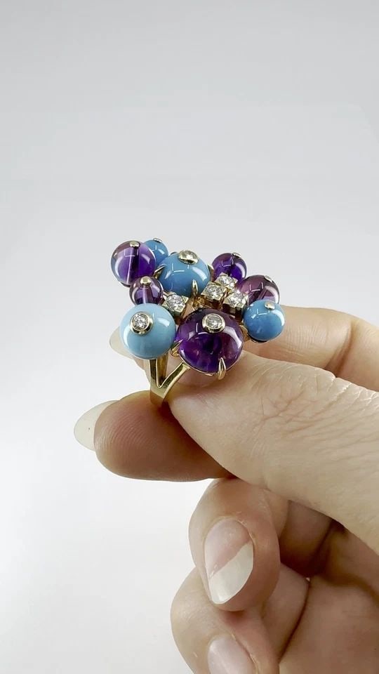 CARTIER DÉLICES DE GOA 18K ROSE GOLD DIAMOND TURQUOISE AMETHYST RING (1 of 2)