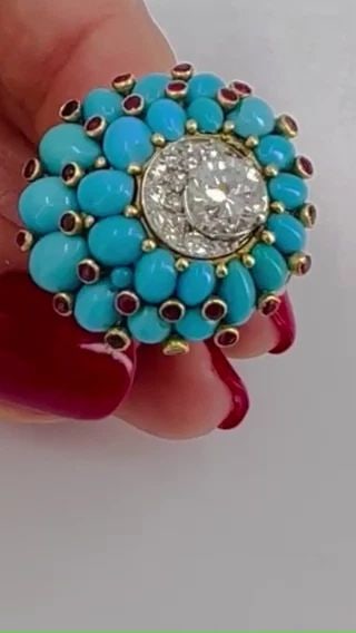 RETRO HOROVITZ ALEXANDRIE TURQUOISE RING RUBY DIAMOND 18K GOLD VINTAGE JEWELRY (1 of 2)
