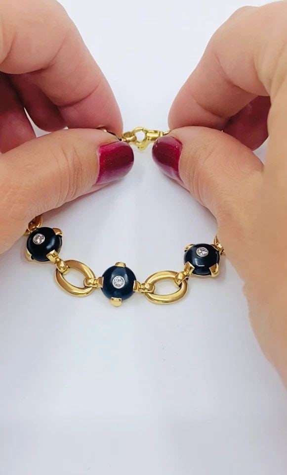MARZO PARIS 18K GOLD ONYX DIAMOND BRACELET (1 of 2)