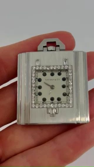 VINTAGE TIFFANY & CO. POCKET WATCH PENDANT PLATINUM DIAMOND ESTATE JEWELRY (1 of 2)