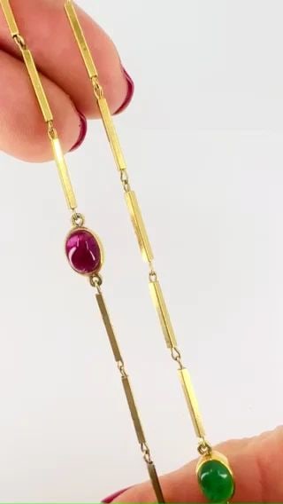 DAVID WEBB STATION NECKLACE CABOCHON 18K GOLD VINTAGE ESTATE JEWELRY (1 of 2)