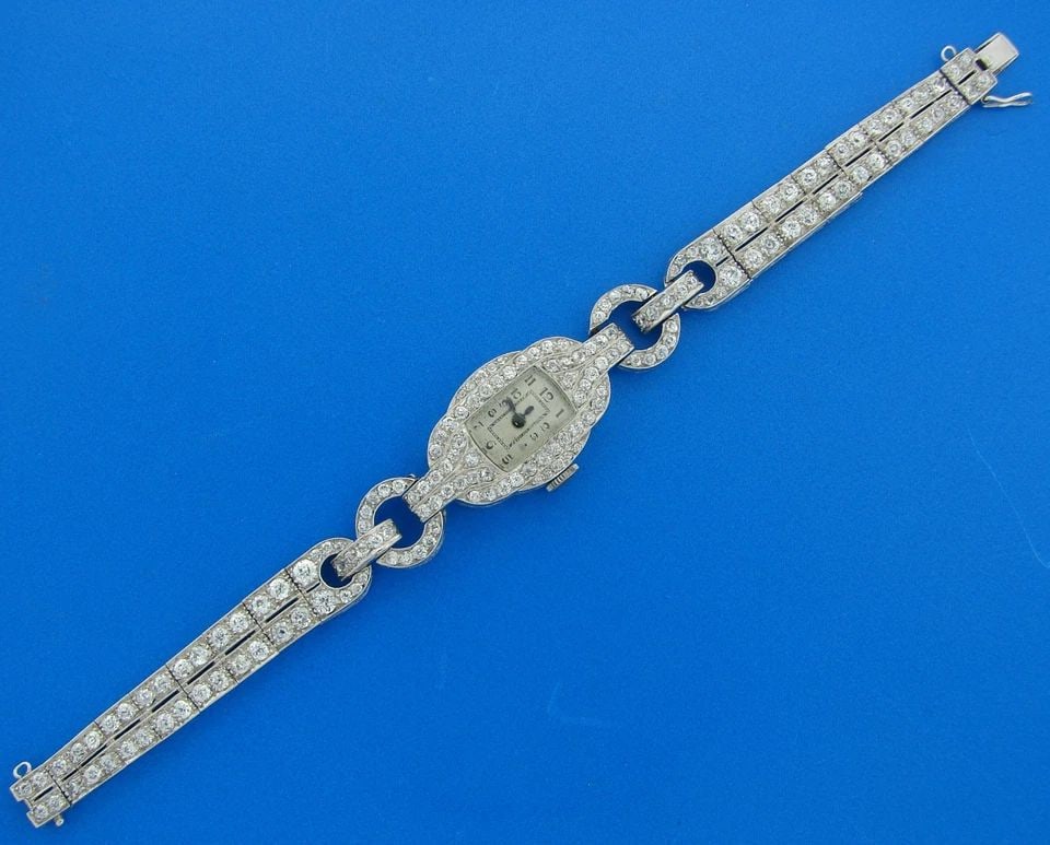 8.94 CTS DIAMOND PLATINUM LADIES WATCH BRACELET CHIC RARE ART DECO 1920S (1 of 2)