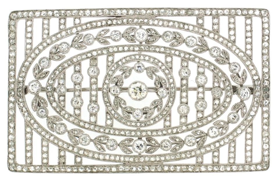 EDWARDIAN DIAMOND PLATINUM BROOCH PIN OPEN-WORK 1910S 3.47 CTS (1 of 2)