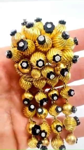 ONYX GOLD BEAD BROOCH 18K RETRO JEWELRY SIGNED OSL ESTATE VINTAGE (1 of 2)