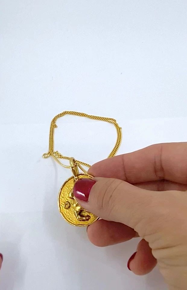JEAN MAHIE 22K GOLD SCULPTURAL ABSTRACT PENDANT, 22K CHAIN (UNBRANDED) NECKLACE (1 of 2)