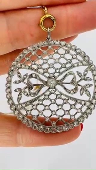 EDWARDIAN PLATINUM FILIGREE PENDANT NECKLACE DIAMONDS 14K GOLD CHAIN ART DECO (1 of 2)