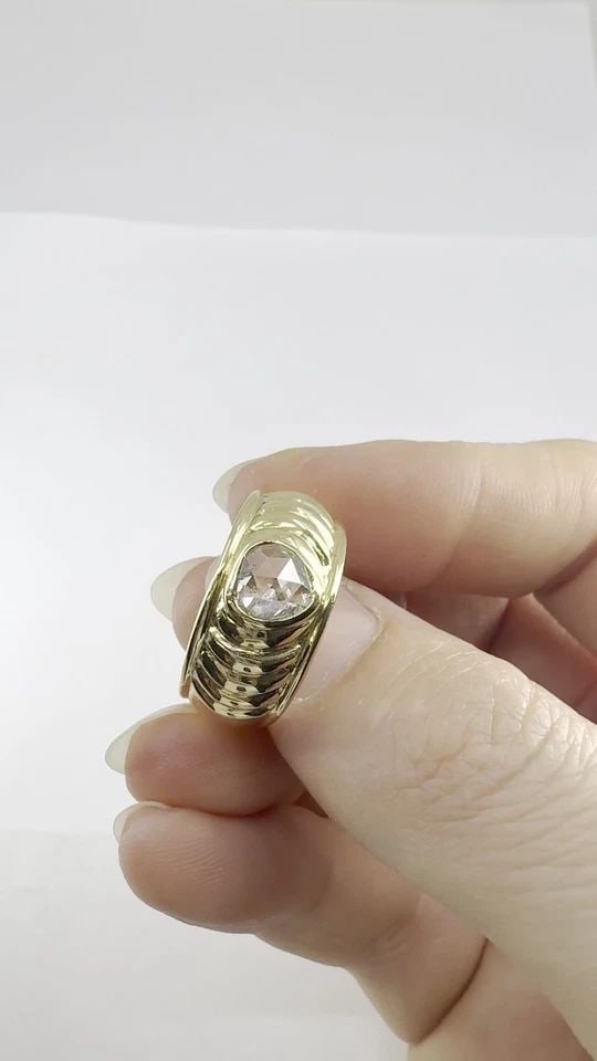 VINTAGE FRENCH 18K YELLOW GOLD ROSE CUT DIAMOND DOMED BAND RING SIZE 9 (1 of 2)