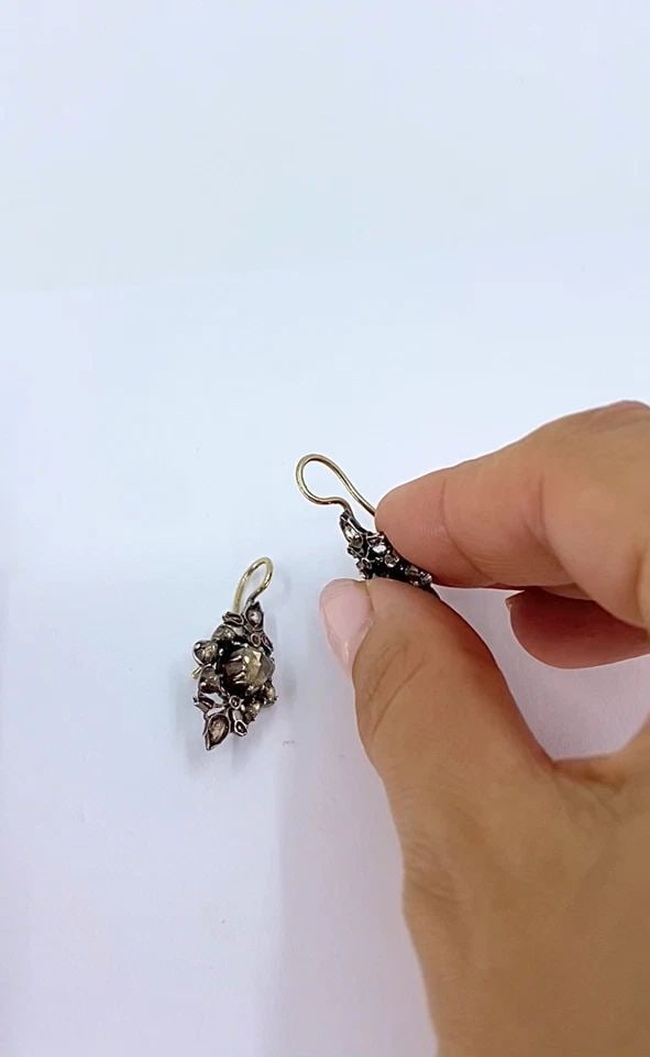 GEORGIAN DIAMOND EARRINGS GOLD SILVER FLORAL DESIGN (1 of 2)
