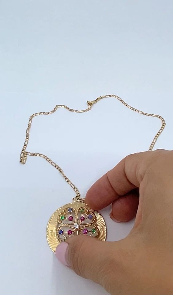 14K GOLD GEMSTONES CLOVER PENDANT NECKLACE (1 of 2)