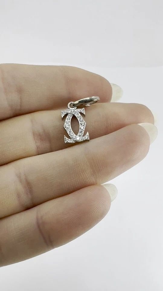 C DE CARTIER DOUBLE C 18K WHITE GOLD DIAMOND CHARM PENDANT (1 of 2)