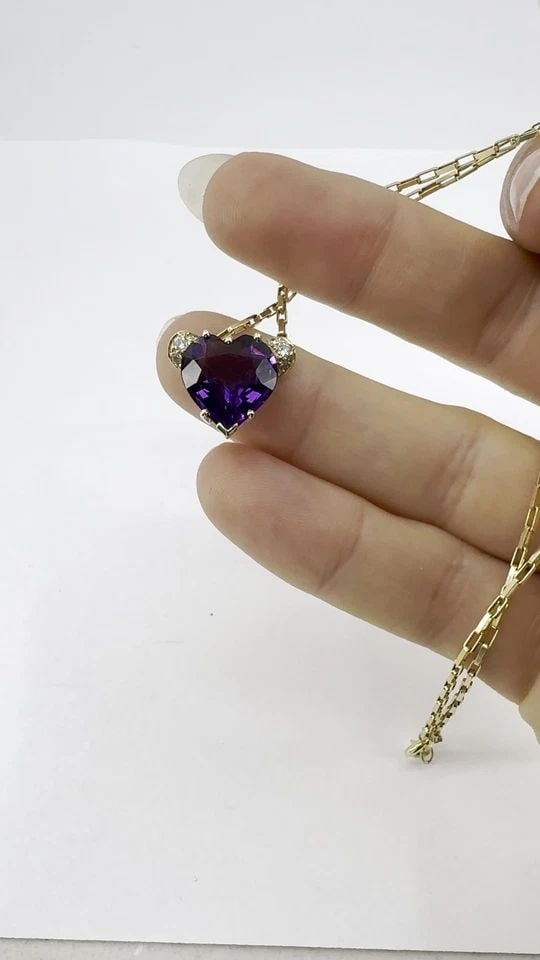 UNOAERRE ITALIAN 14K GOLD DIAMOND AMETHYST HEART PENDANT NECKLACE (1 of 2)