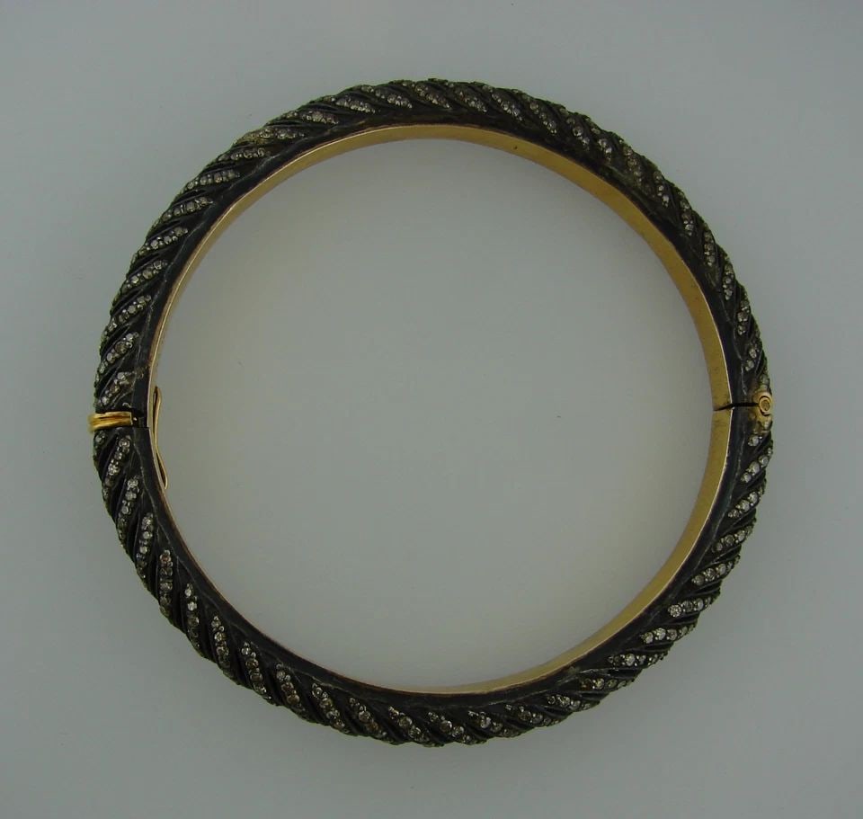 CHIC DIAMOND SILVER YELLOW GOLD BANGLE BRACELET (1 of 2)