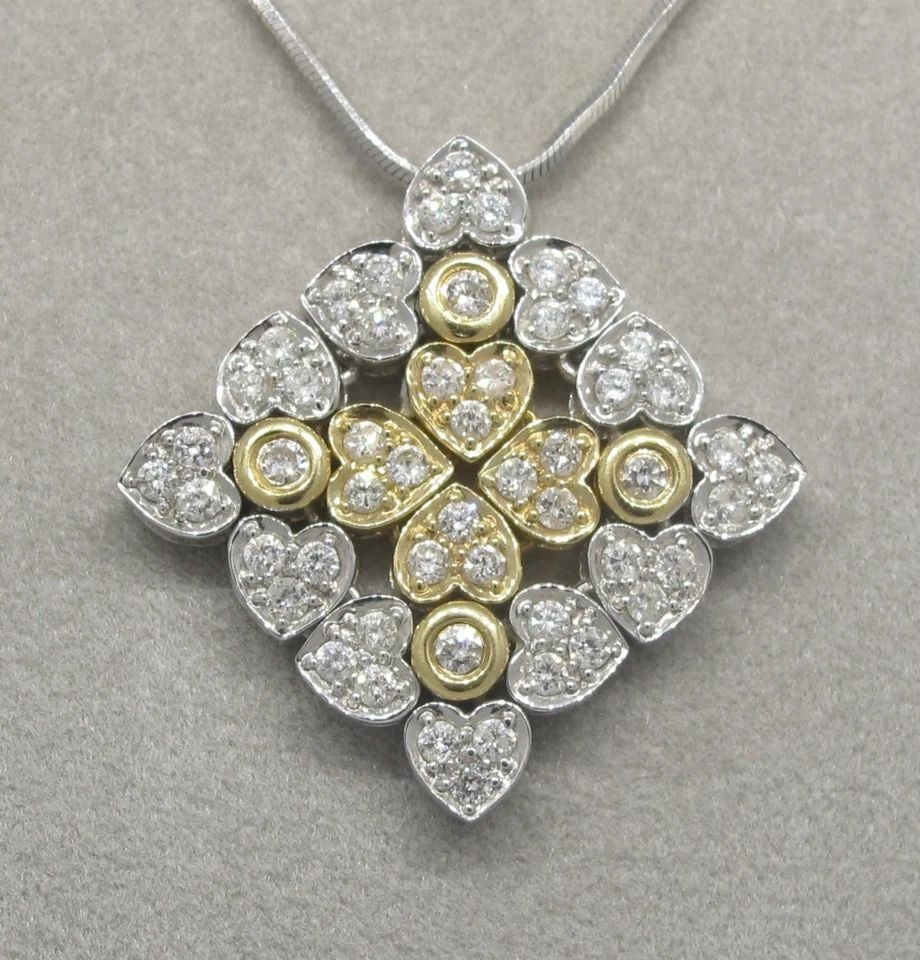 CIEMME DIAMOND WHITE GOLD YELLOW GOLD PENDANT NECKLACE: CIEMME DIAMOND WHITE GOLD YELLOW GOLD PENDANT NECKLACE Ciemme Diamond 14k White & Yellow Gold Pendant on 14k White Gold Chain Necklace This beautiful pendant and necklace were created circa 1990. The 