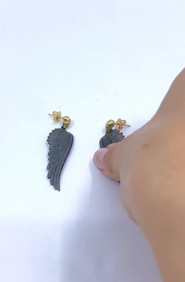 THEODOROS 18K GOLD & STERLING SILVER RUBY WING SKULL EARRINGS (1 of 2)