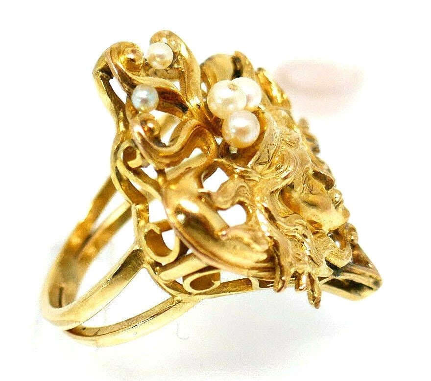 VINTAGE ART NOUVEAU 14K YELLOW GOLD PEARL RING (1 of 2)