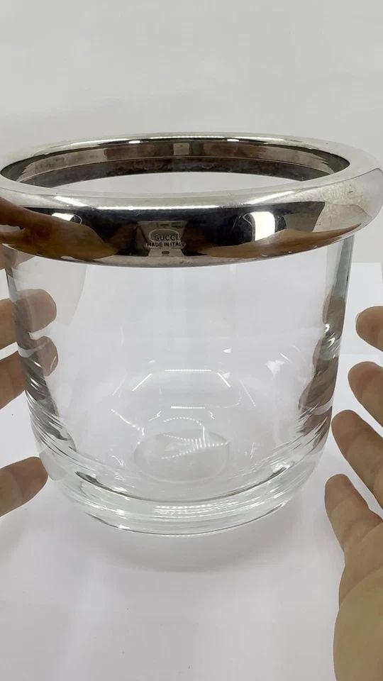 VINTAGE GUCCI ITALIAN MIID-CENTURY MODERN SILVER CRYSTAL ICE BUCKET VASE (1 of 2)