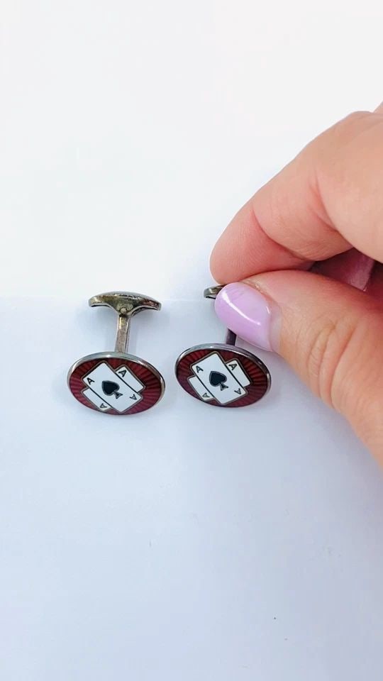 DEAKIN & FRANCIS SILVER CUFFLINKS ENAMEL ACE OF SPADES (1 of 2)