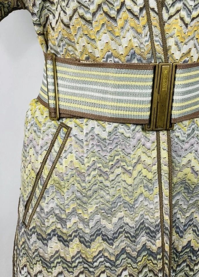 VINTAGE MISSONI MULTI COLOR COAT COVER UP MINI DRESS W/ BELT SIZE 42 (1 of 2)
