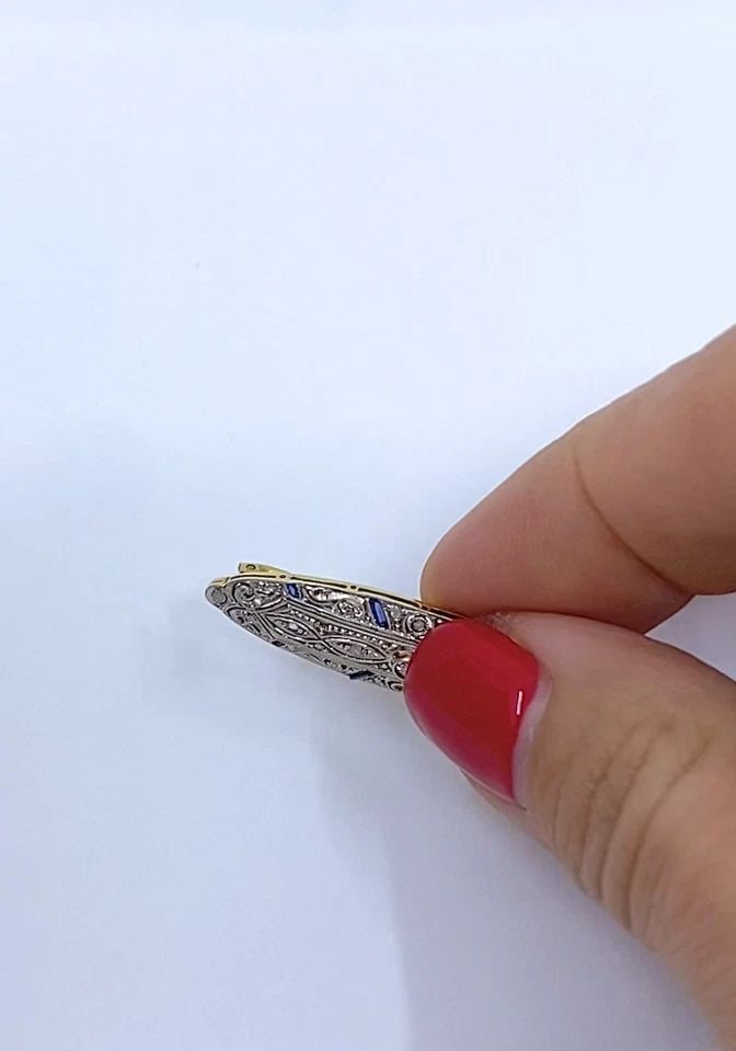 ART DECO 18K GOLD DIAMOND NAVETTE BROOCH (1 of 2)