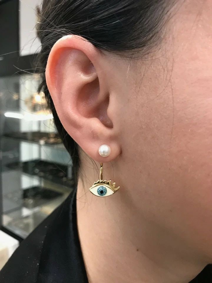 DELFINA DELETTREZ GOLD ENAMEL EYE PIERCING EARRING (1 of 2)