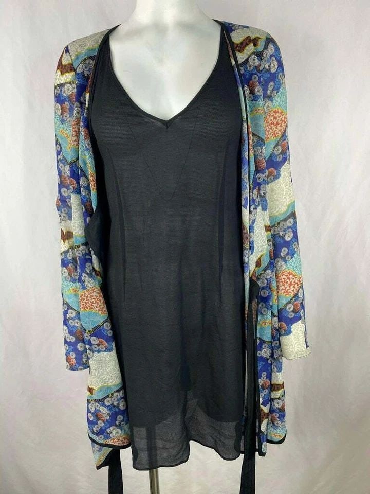 PROENZA SCHOULER BLACK AND MULTICOLORED WRAP ROUND MINI DRESS, SIZE 6 (1 of 2)