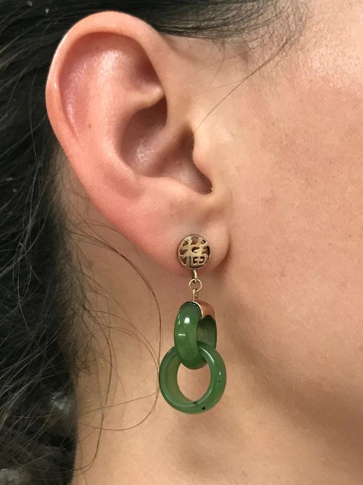 VINTAGE 14K YELLOW GOLD JADE EARRINGS (1 of 2)