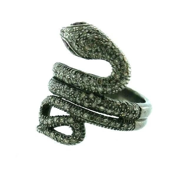 TRENDY SILVER, DIAMOND & RUBY SNAKE RING MODERN (1 of 2)