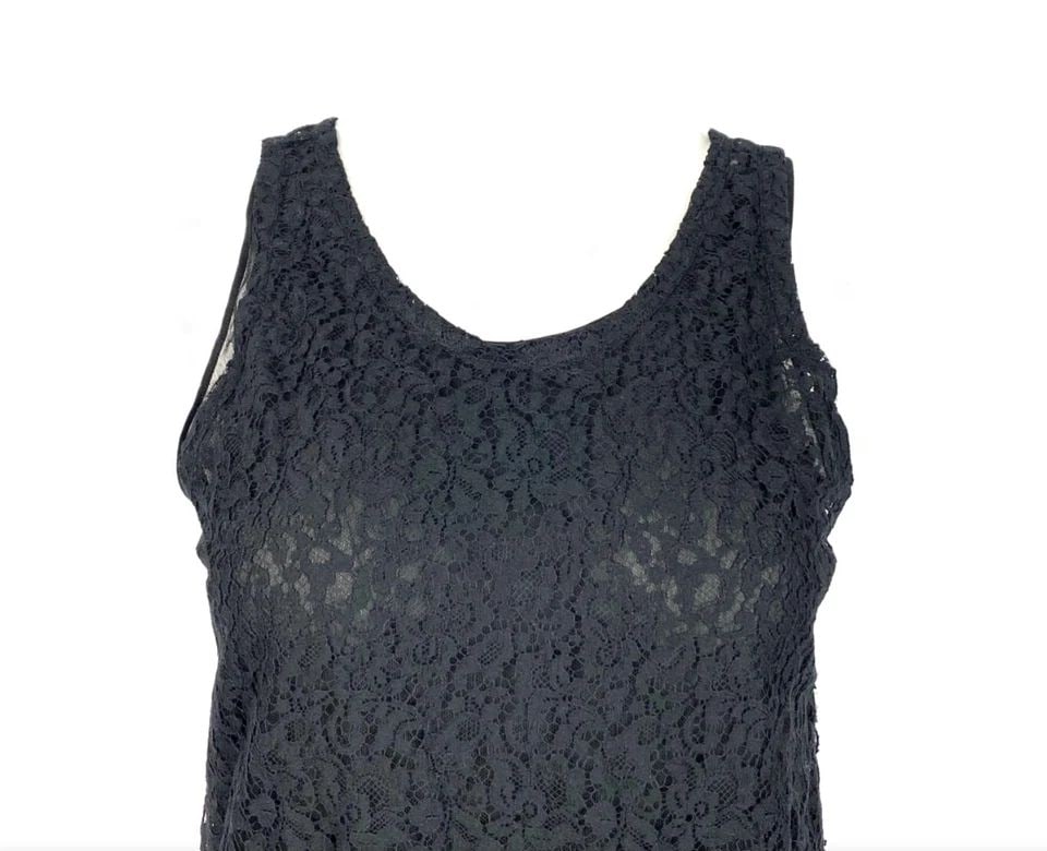 CHRISTIAN DIOR PARIS BLACK SILK FLORAL LACE TOP TUNIC (1 of 2)