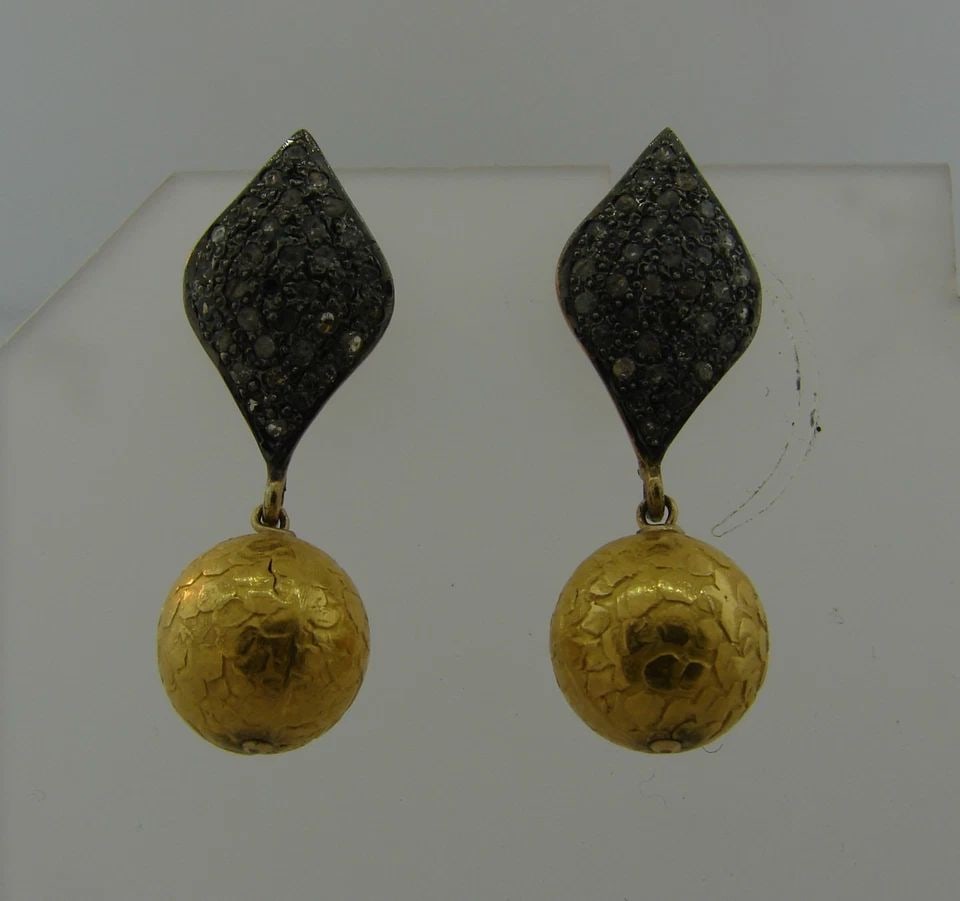 SWEET ROSE CUT DIAMOND SILVER YELLOW GOLD PLATED EARRINGS (1 of 2)