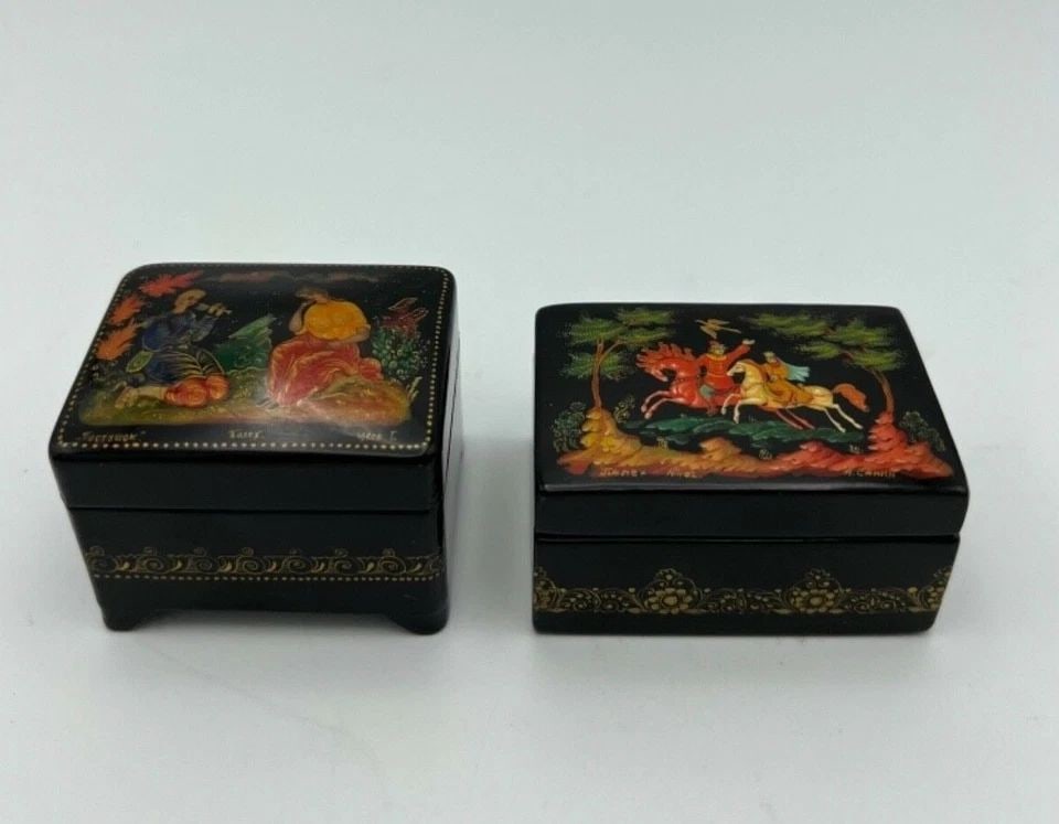 1970-1980 RUSSIAN FAIRY TAIL HAND PAINTED LACQUER JEWELRY BOX SET (1 of 2)