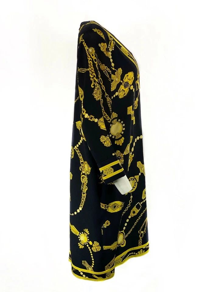 VINTAGE LEONARD BLACK AND YELLOW V- NECK MINI DRESS (1 of 2)