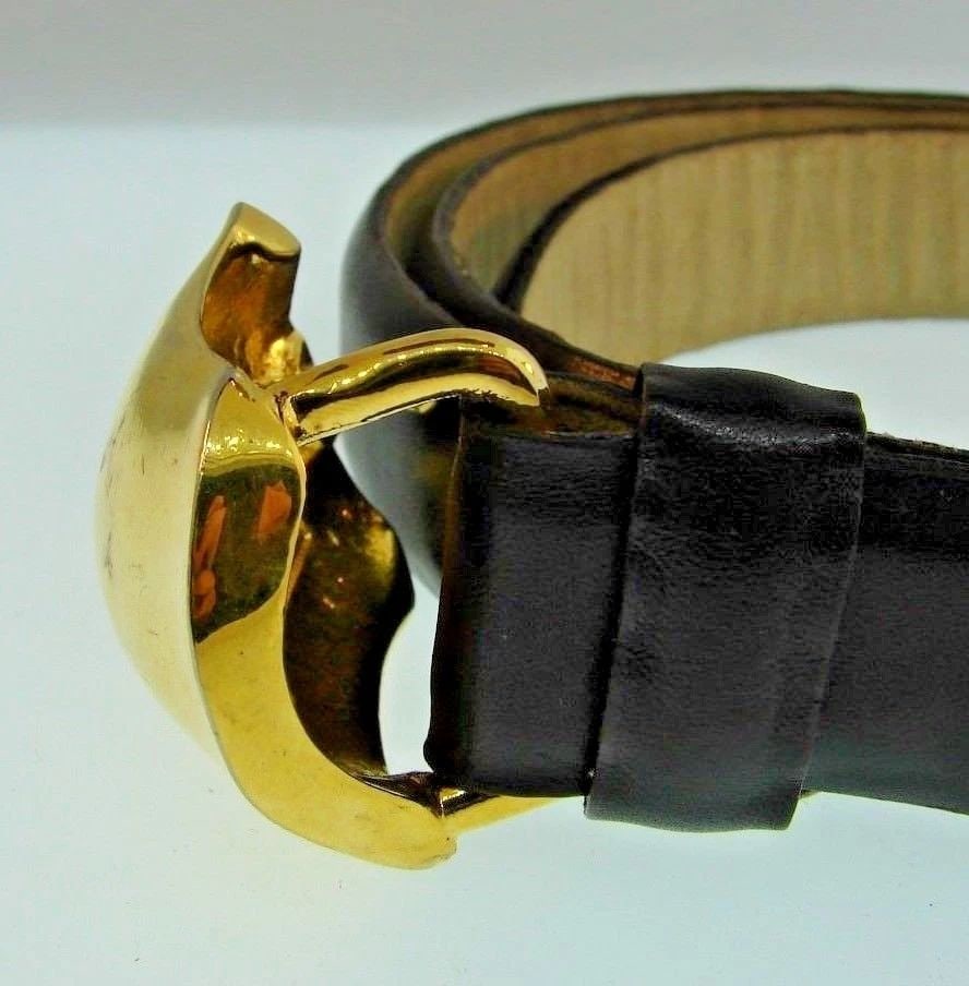 COOL ROBERT LEE MORRIS GOLD PLATED & BROWN CALFSKIN BELT VINTAGE (1 of 2)