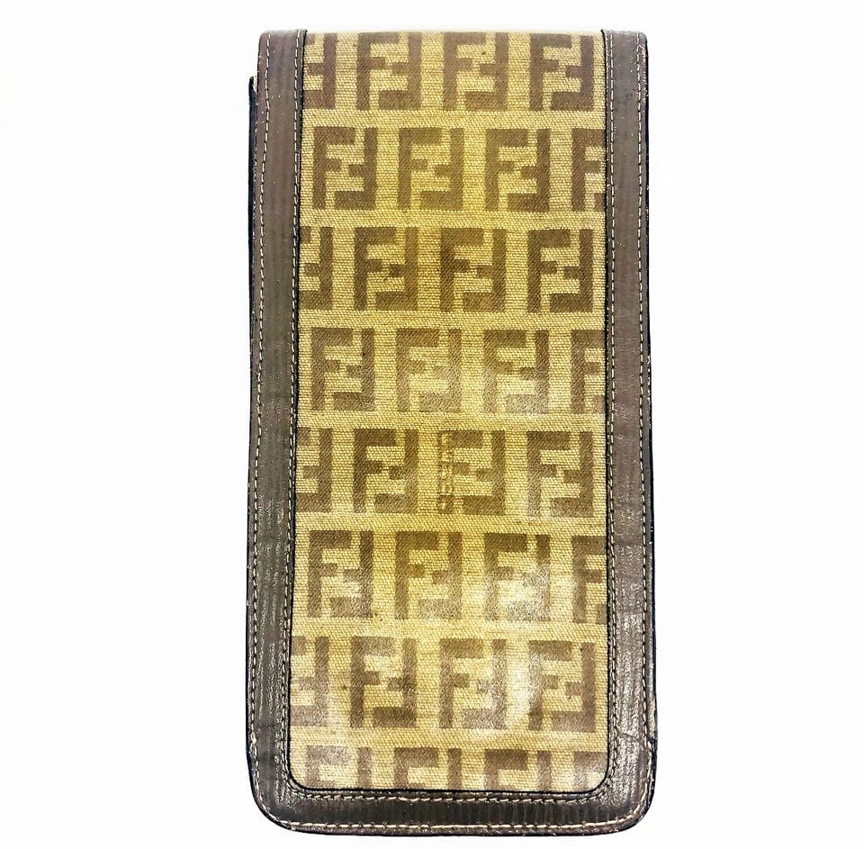 VINTAGE FENDI SIGNATURE DOUBLE F CANVAS BROWN LEATHER SUNGLASSES CASE: VINTAGE FENDI SIGNATURE DOUBLE F CANVAS BROWN LEATHER SUNGLASSES CASE VINTAGE FENDI SIGNATURE DOUBLE F CANVAS BROWN LEATHER SUNGLASSES CASE Vintage FENDI Signature Double F Canvas Brown Leather Sungla